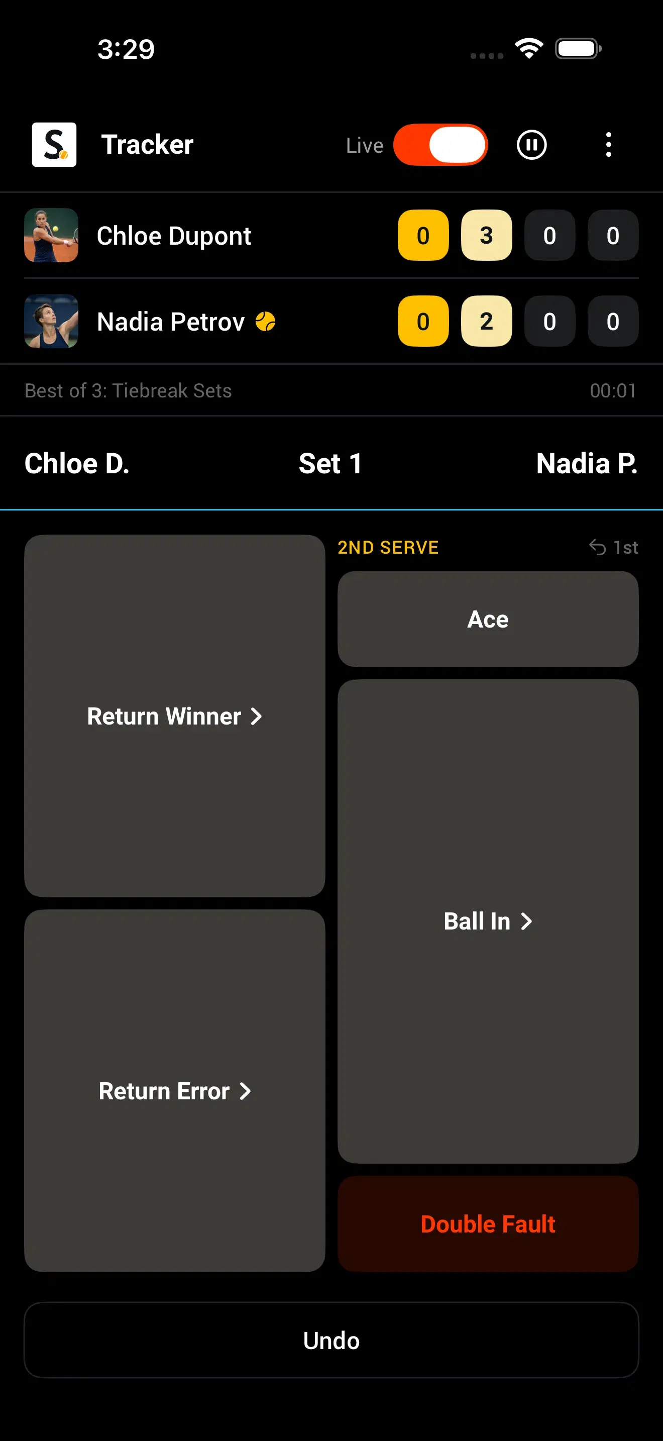 Smashpoint Live Tracker following a match in real time