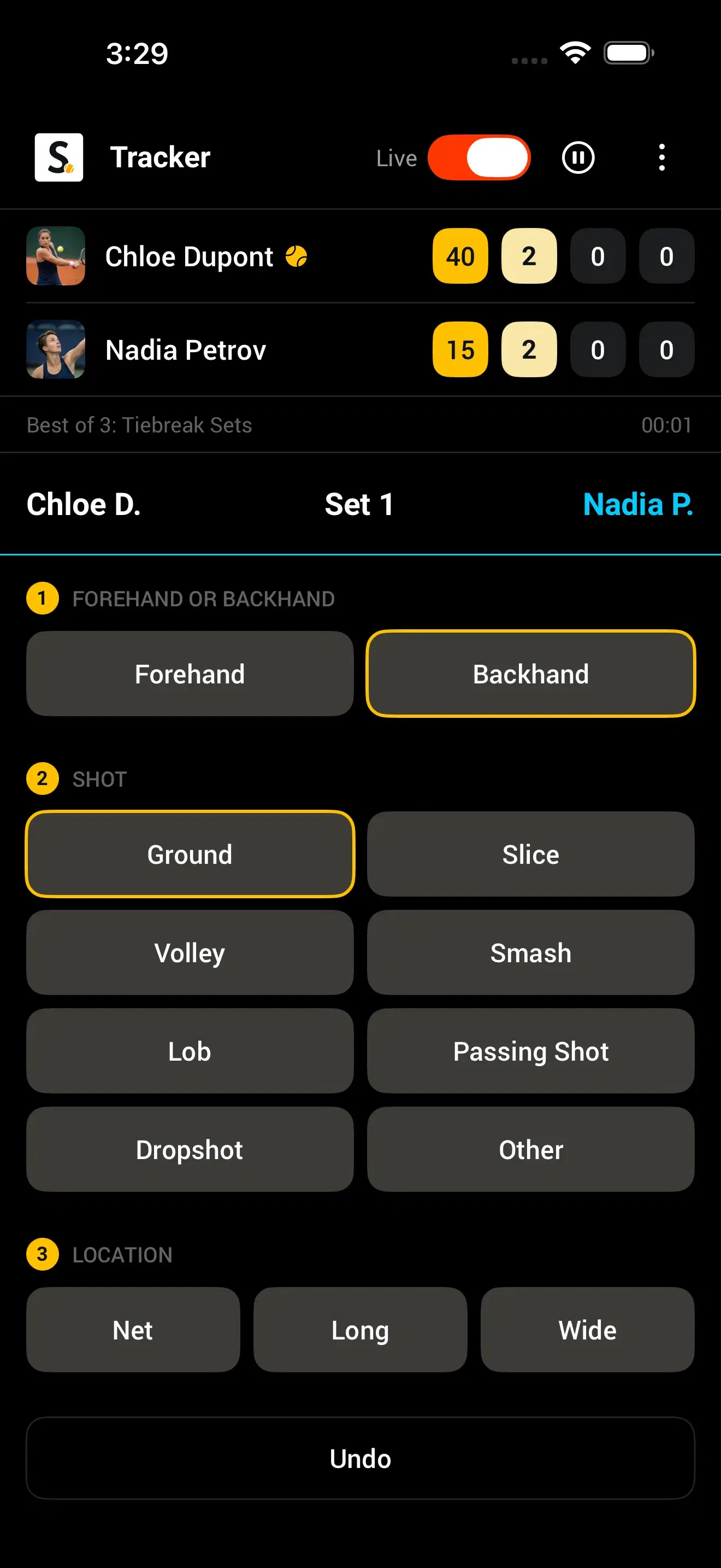 Smashpoint Live Tracker following a match in real time
