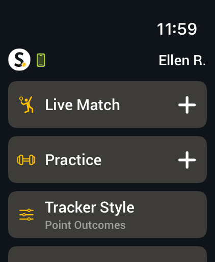 Smashpoint on Apple Watch, scoring a live match