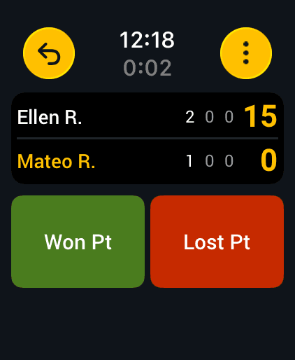 Smashpoint on Apple Watch, scoring a live match