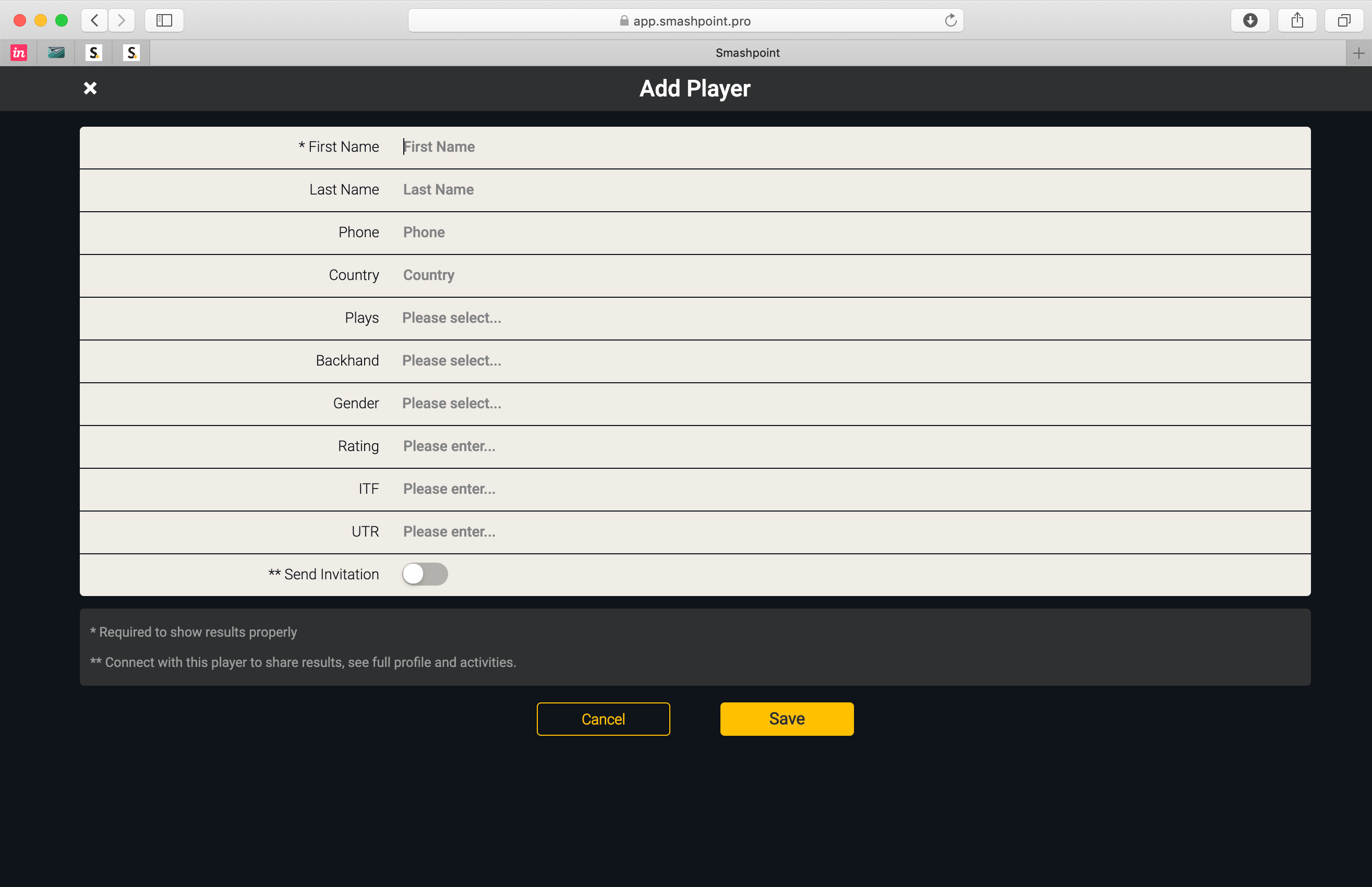 Smashpoint Web App – Add Player